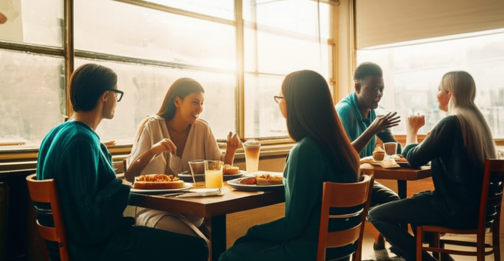 Erasmus Fun travelers chatting over dinner